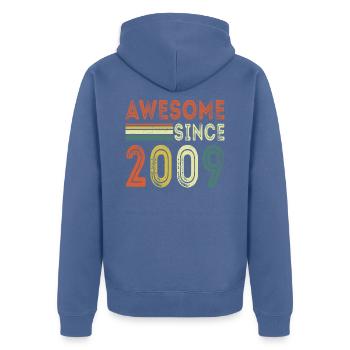 Awesome since 2009 retro t-shirt 2009 - Unisex Premium Bio Zip Hoodie - Taubenblau - Hinten - Nico (187cm)