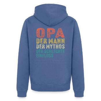 Opa der mann der mythos der schlechte einfluss - Unisex Premium Bio Zip Hoodie - Taubenblau - Hinten - Nico (187cm)
