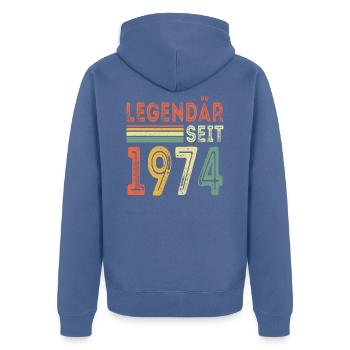 Legendär seit 1974 jahrgang 1974 - Unisex Premium Bio Zip Hoodie - Taubenblau - Hinten - Nico (187cm)