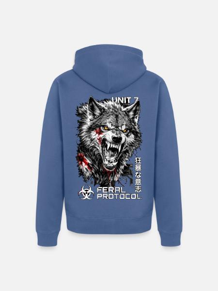 Feral Protocol Wolf Cyberpunk - Unisex Premium Bio Zip Hoodie - Taubenblau