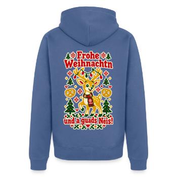 Frohe Weihnachtn a guads Neis - Unisex Premium Bio Zip Hoodie - Taubenblau - Hinten - Nico (187cm)