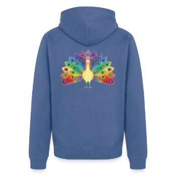 Regenbogenpfau in Federn - Unisex Premium Bio Zip Hoodie - Taubenblau - Hinten - Nico (187cm)