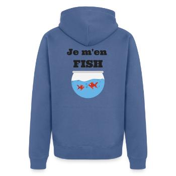 Je m'en FISH - Veste à capuche bio Premium Unisexe - bleu pigeon - Dos - Nico (187cm)