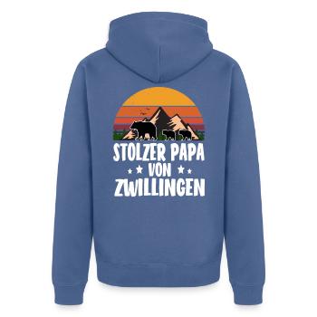 Zwillinge Papa Zwillingspapa - Unisex Premium Bio Zip Hoodie - Taubenblau - Hinten - Nico (187cm)