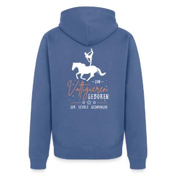 Voltigieren Designs & Geschenke für Reitsport - Unisex Premium Bio Zip Hoodie - Taubenblau - Hinten - Nico (187cm)