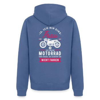 Motorrad Motorräder Bikerin Geschenkidee - Unisex Premium Bio Zip Hoodie - Taubenblau - Hinten - Nico (187cm)