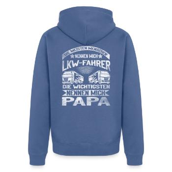 Papa LKW Fahrer Berufskraftfahrer Trucker Vater - Unisex Premium Bio Zip Hoodie - Taubenblau - Hinten - Nico (187cm)