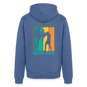 Kickboxen Kickboxer Boxen Kampfsport - Unisex Premium Bio Zip Hoodie - Taubenblau - Hinten - Nico (187cm)