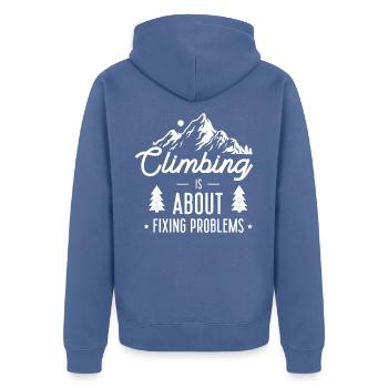 Climbing Rock Climbing Mountains - Unisex Premium Organic Zip Hoodie - stone blue - Back - Nico (187cm)