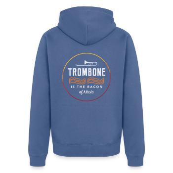 Posaune Musik Ohrkester Geschenk - Unisex Premium Bio Zip Hoodie - Taubenblau - Hinten - Nico (187cm)