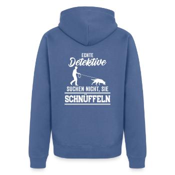 Mantrailing Hundesport Fährtenhund - Unisex Premium Bio Zip Hoodie - Taubenblau - Hinten - Nico (187cm)