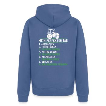 Landwirt traktor mein perfekter tag traktor - Unisex Premium Bio Zip Hoodie - Taubenblau - Hinten - Nico (187cm)