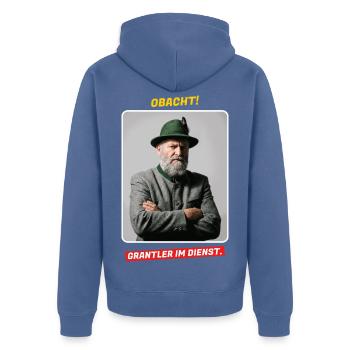 Obacht! Grantler im Dienst - Bayern Spruch - Unisex Premium Bio Zip Hoodie - Taubenblau - Hinten - Nico (187cm)