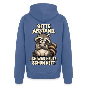 Waschbär Bitte Abstand - Unisex Premium Bio Zip Hoodie - Taubenblau - Hinten - Nico (187cm)