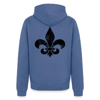 FLEUR DE LIS - Unisex Premium Organic Zip Hoodie - stone blue - Back - Nico (187cm)