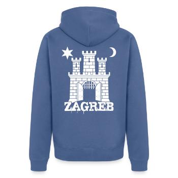 Zagreb - Unisex Premium Bio Zip Hoodie - Taubenblau - Hinten - Nico (187cm)