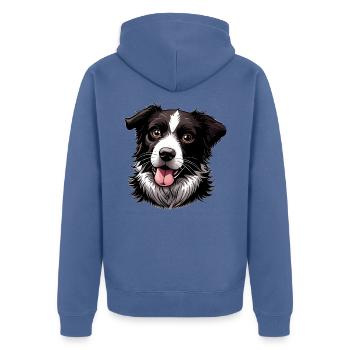 Border Collie - Unisex Premium Bio Zip Hoodie - Taubenblau - Hinten - Nico (187cm)