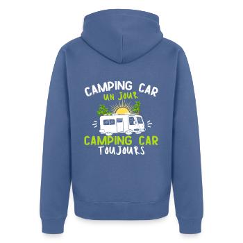 Humour camping car -toujours- Cadeau marrant - Veste à capuche bio Premium Unisexe - bleu pigeon - Dos - Nico (187cm)