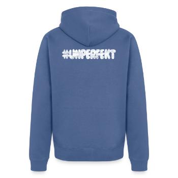 #unperfekt - nicht perfekt - Unisex Premium Bio Zip Hoodie - Taubenblau - Hinten - Nico (187cm)