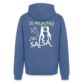 Danse Salsa - Veste à capuche bio Premium Unisexe - bleu pigeon - Dos - Nico (187cm)