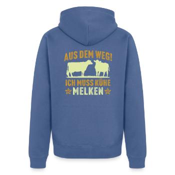 Aus dem Weg ich muss Kühe melken - Unisex Premium Bio Zip Hoodie - Taubenblau - Hinten - Nico (187cm)