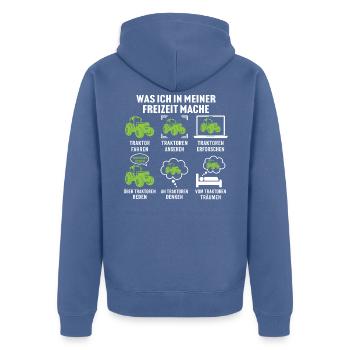 Was ich in meiner freizeit mache traktor trecker - Unisex Premium Bio Zip Hoodie - Taubenblau - Hinten - Nico (187cm)