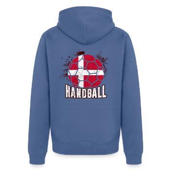 Dänemark Handball - Unisex Premium Bio Zip Hoodie - Taubenblau - Hinten - Nico (187cm)