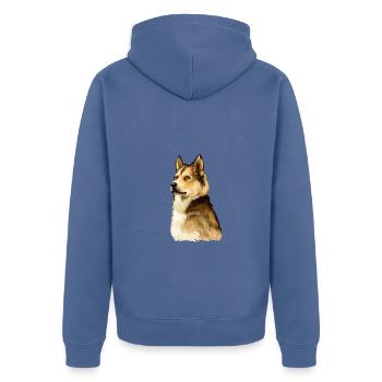 Ostsibirische Laika Hund Aquarell Illustration - Unisex Premium Bio Zip Hoodie - Taubenblau - Hinten - Nico (187cm)