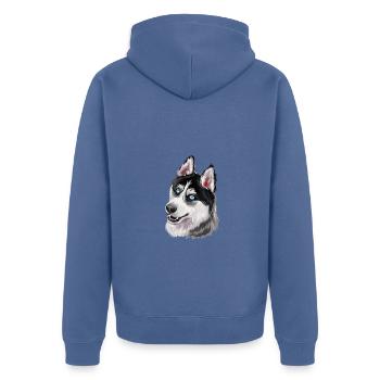 Siberian Husky Hund Aquarell Kunst Illustration - Unisex Premium Bio Zip Hoodie - Taubenblau - Hinten - Nico (187cm)