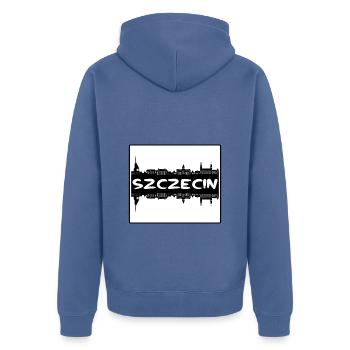 Szczecin Pologne Skyline Silhouette Souvenir de voyage - Veste à capuche bio Premium Unisexe - bleu pigeon - Dos - Nico (187cm)