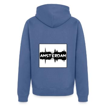 Amsterdam Pays-Bas Skyline Silhouette Travel So - Veste à capuche bio Premium Unisexe - bleu pigeon - Dos - Nico (187cm)