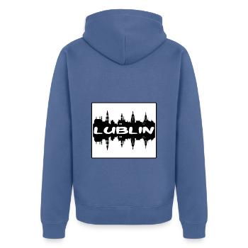 Lublin Pologne Skyline Silhouette Souvenir de voyage - Veste à capuche bio Premium Unisexe - bleu pigeon - Dos - Nico (187cm)