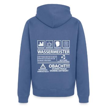Wassermeister Spruch Lustig - Unisex Premium Bio Zip Hoodie - Taubenblau - Hinten - Nico (187cm)