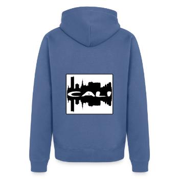 Cali Colombia Skyline Silhouette Travel Souvenir - Unisex Premium Organic Zip Hoodie - stone blue - Back - Nico (187cm)