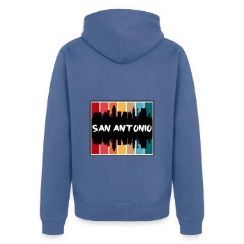 San Antonio Texas USA Skyline Silhouette Reisen So - Unisex Premium Bio Zip Hoodie - Taubenblau - Hinten - Nico (187cm)