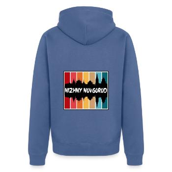 Nijni Novgorod Russie Skyline Silhouette Voyage S - Veste à capuche bio Premium Unisexe - bleu pigeon - Dos - Nico (187cm)