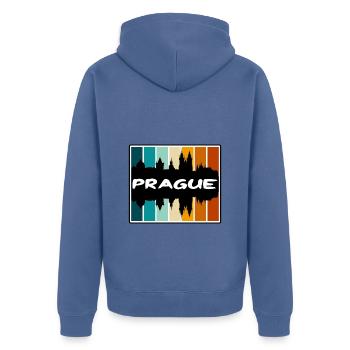 Prag Tschechien Skyline Silhouette Reise Souvenir - Unisex Premium Bio Zip Hoodie - Taubenblau - Hinten - Nico (187cm)