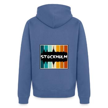 Stockholm Sweden Skyline Silhouette Travel Souveni - Unisex Premium Organic Zip Hoodie - stone blue - Back - Nico (187cm)