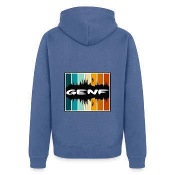 Genf Schweiz Skyline Silhouette Travel Souveni - Unisex Premium Bio Zip Hoodie - Taubenblau - Hinten - Nico (187cm)