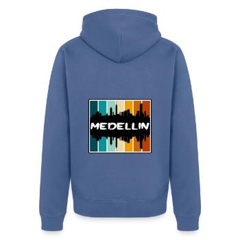 Medellin Kolumbien Skyline Silhouette Travel Souven - Unisex Premium Bio Zip Hoodie - Taubenblau - Hinten - Nico (187cm)