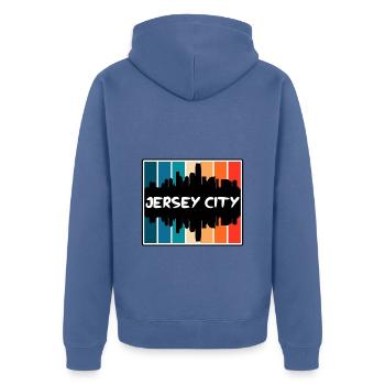 Jersey City New Jersey États-Unis Skyline Silhouette - Veste à capuche bio Premium Unisexe - bleu pigeon - Dos - Nico (187cm)