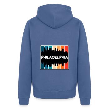 Philadelphie Pennsylvanie États-Unis Skyline Silhouette T - Veste à capuche bio Premium Unisexe - bleu pigeon - Dos - Nico (187cm)