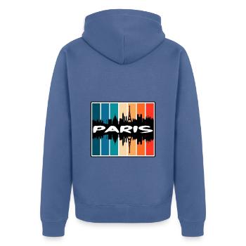 Paris France Skyline Silhouette Travel Souvenir - Unisex Premium Organic Zip Hoodie - stone blue - Back - Nico (187cm)