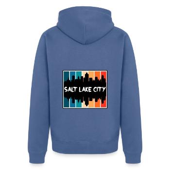 Salt Lake City Utah États-Unis Skyline Silhouette Voyage - Veste à capuche bio Premium Unisexe - bleu pigeon - Dos - Nico (187cm)