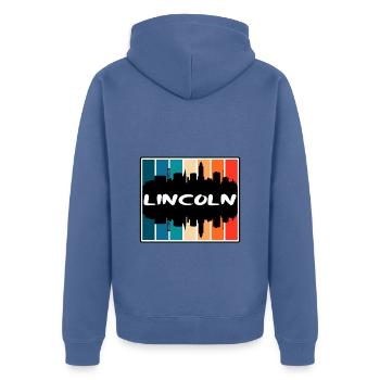 Lincoln Nebraska États-Unis Skyline Silhouette Voyage Sou - Veste à capuche bio Premium Unisexe - bleu pigeon - Dos - Nico (187cm)
