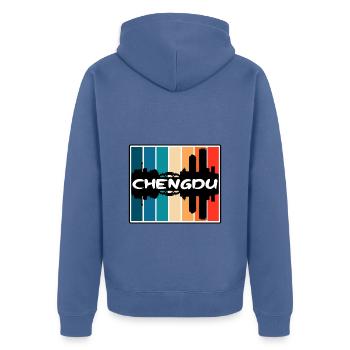 Chengdu China Skyline Silhouette Travel Souvenir - Unisex Premium Organic Zip Hoodie - stone blue - Back - Nico (187cm)