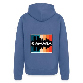 Samara Russie Skyline Silhouette Souvenir de voyage - Veste à capuche bio Premium Unisexe - bleu pigeon - Dos - Nico (187cm)