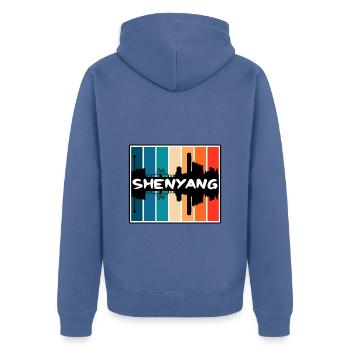 Shenyang Chine Skyline Silhouette Voyage Souvenir - Veste à capuche bio Premium Unisexe - bleu pigeon - Dos - Nico (187cm)