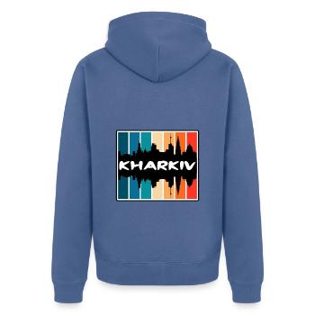 Kharkiv Ukraine Skyline Silhouette Travel Souvenir - Unisex Premium Organic Zip Hoodie - stone blue - Back - Nico (187cm)
