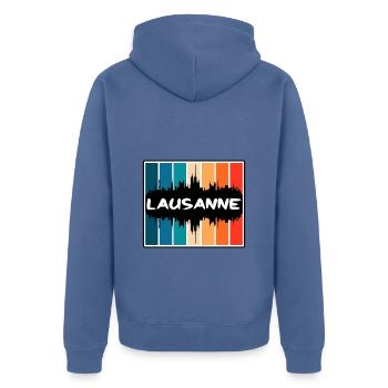 Lausanne Suisse Skyline Silhouette Travel Sou - Veste à capuche bio Premium Unisexe - bleu pigeon - Dos - Nico (187cm)